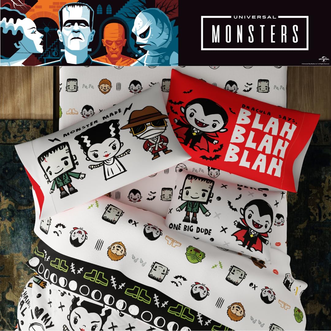 Universal Little Monsters Halloween Full Bed Set – Super Soft & Cozy 5 Piece Reversible Comforter and Sheet Set Featuring Snoopy & Charlie Brown, (Officially Licensed Product) by Franco