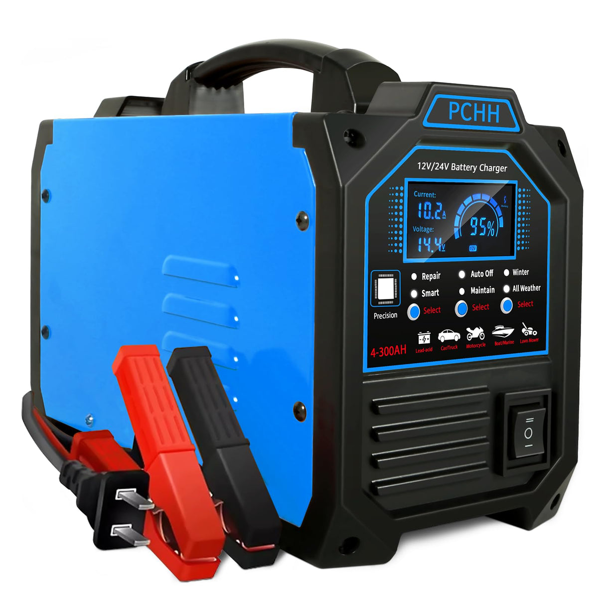 PCHH 12V 24V Car Battery Charger Heavy Duty, 0-15A Automatic Battery Maintainer, Smart Trickle Charger with Auto Shutoffs, Repair, Winter Mode, for Automotive Car Truck Motorcycle Lawn Mower Boat AGM 🍁 All In One Marketplace Canada