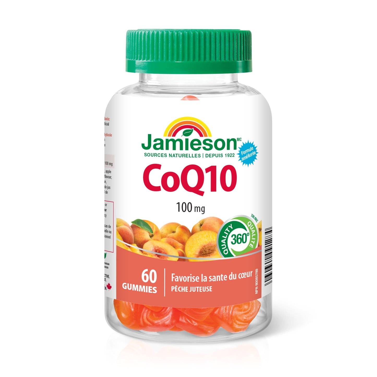 Jamieson CoQ10 Gummy, 100 mg, 60 Juicy Peach Flavoured Gummies. Supports Heart Health and Reduces Frequency of Migraines. Vegetarian, No Artificial Colours, Flavours, or Preservatives - Available at All In One Marketplace Canada