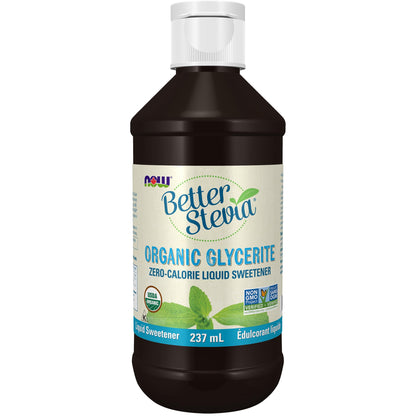 NOW Foods BetterStevia Organic Glycerite Zero-Calorie Liquid Sweetener Keto Friendly, Suitable for Diabetics, No Erythritol, 237ml NOW