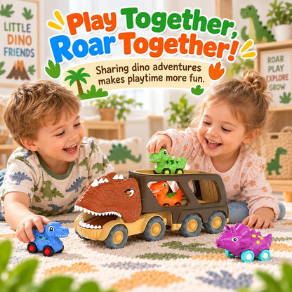 Dinosaur Truck Toy Car for Kids, Friction Power Carrier Vehicle with 4 Pack Small Pull Back Dino Car, Christmas Birthday Gift for 18M+ 2 3 4 5 Years Old Boys Toddlers 🍁 All In One Marketplace Canada