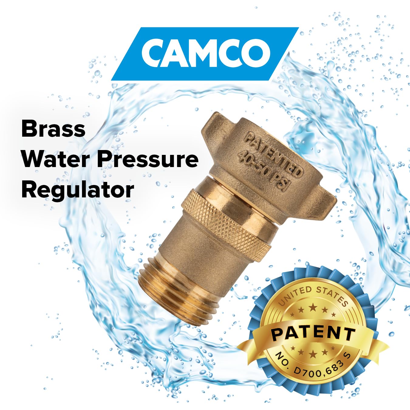 Camco Brass Camper/RV Water Pressure Regulator – Protects RV Kitchen Small Appliances, Plumbing & Hoses – Reduces RV Water Pressure to Safe & Consistent 40-50 PSI – Drinking Water Safe (40055)
