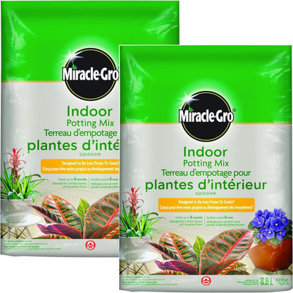 Miracle-Gro Indoor Potting Mix 8.8L, 2-Pack | Gnat-Free Formula with Coir & Perlite | Feeds 6 Months for Houseplants & Containers 🍁 All In One Marketplace Canada