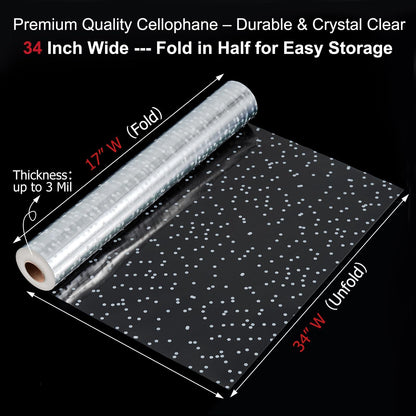 TIMEUPRISE 120 ft Clear Cellophane Wrap Roll (120 Ft x 34 in), 3 Mil Thicken Irregular White Dot Cellophane Gift Wrapping Paper Roll for Flower Bouquet Christmas Gift Baskets Wrap Extra Wide 🍁 All In One Marketplace Canada