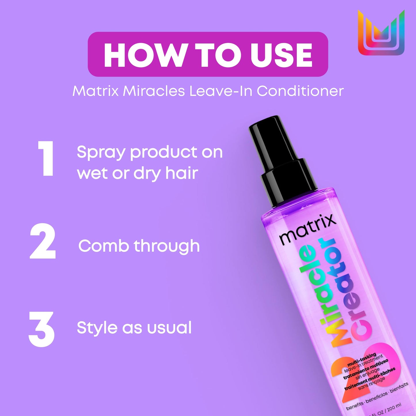 Matrix Miracles Leave-In Conditioner, Multi-Benefit Hair Detangler, Heat Protectant, For Frizz Control, For All Hair Types, Sulfate Free, Vegan - Available at All In One Marketplace Canada