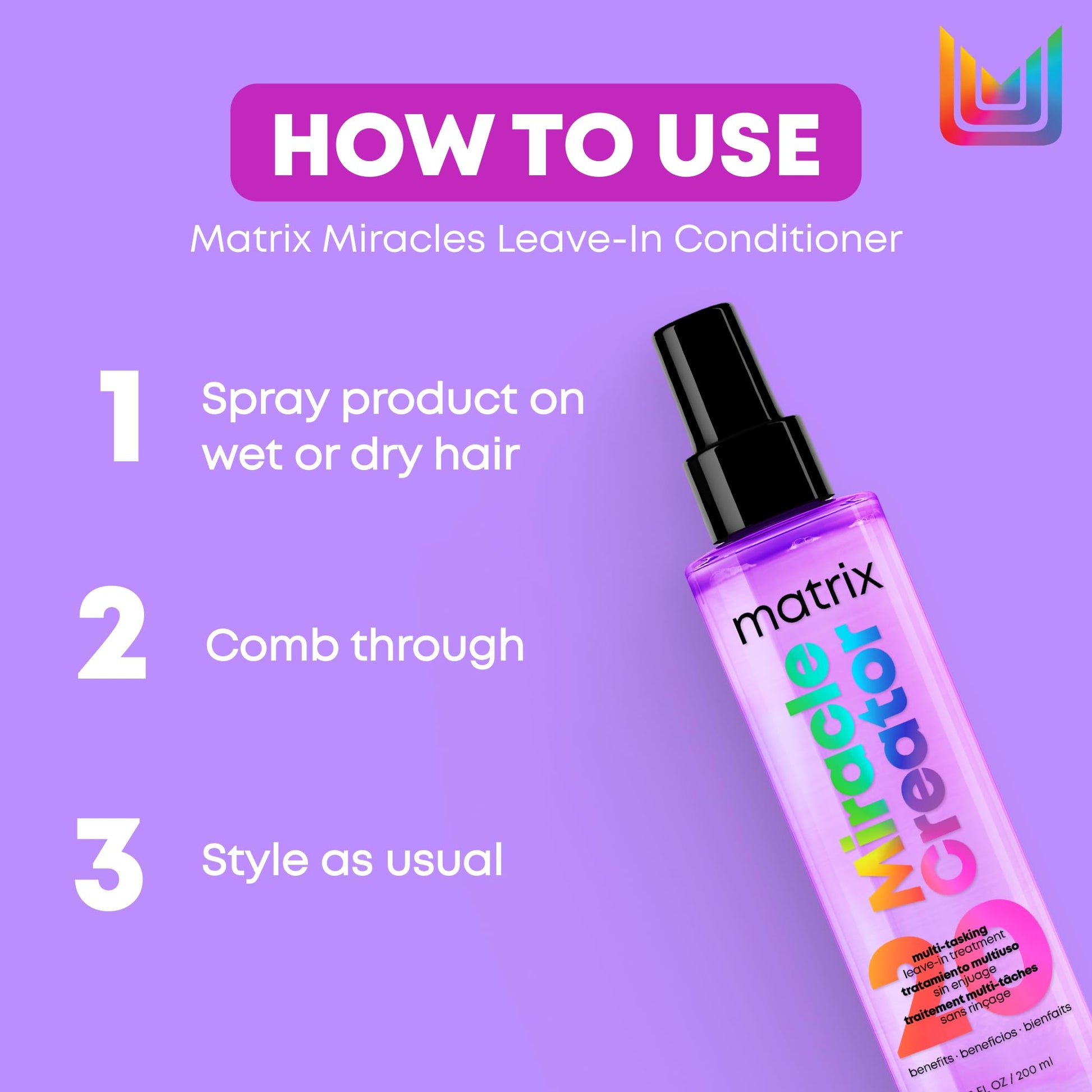 Matrix Miracles Leave-In Conditioner, Multi-Benefit Hair Detangler, Heat Protectant, For Frizz Control, For All Hair Types, Sulfate Free, Vegan - Available at All In One Marketplace Canada