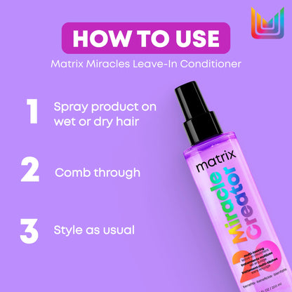 Matrix Miracles Leave-In Conditioner, Multi-Benefit Hair Detangler, Heat Protectant, For Frizz Control, For All Hair Types, Sulfate Free, Vegan - Available at All In One Marketplace Canada