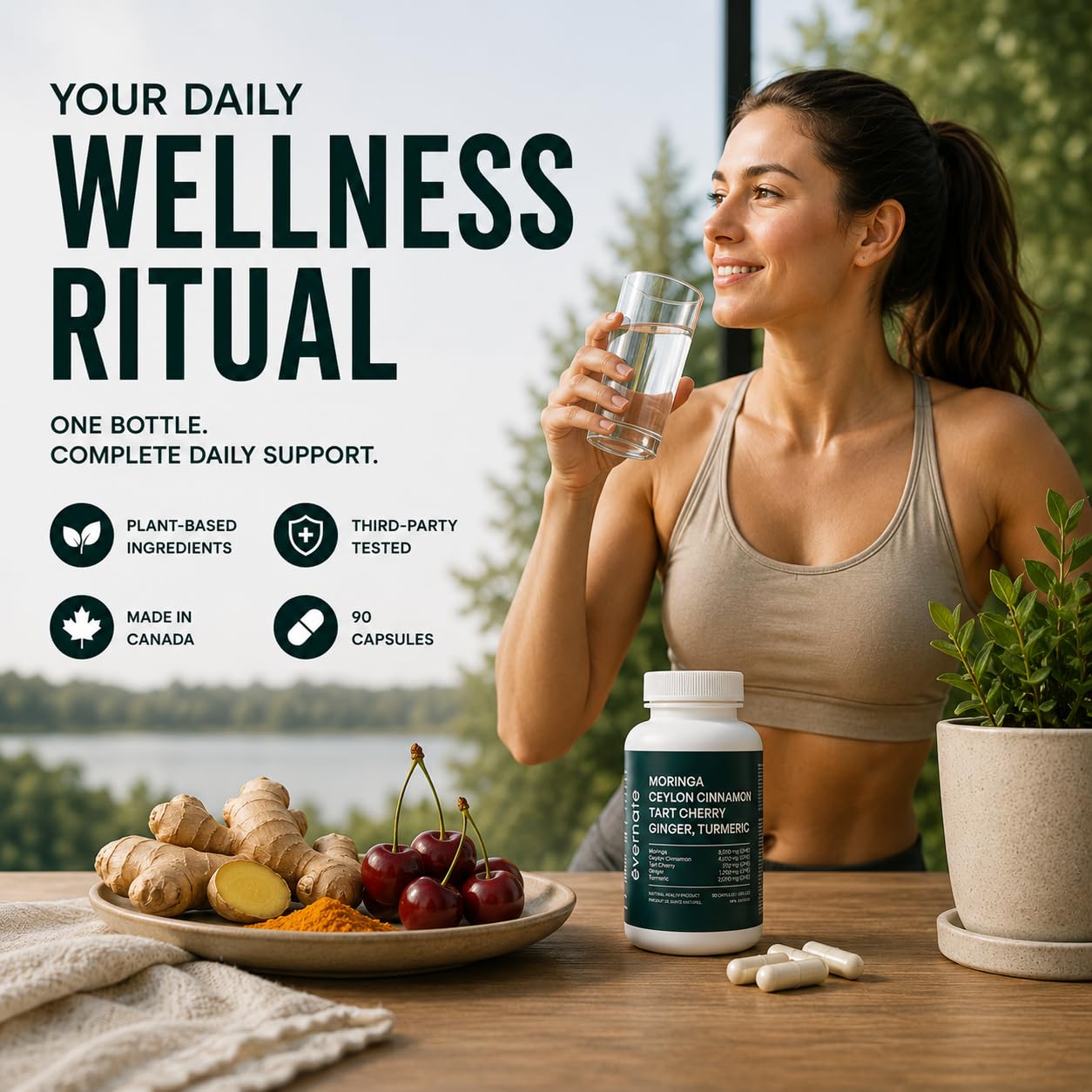 ALL-IN-ONE Moringa 8000 mg with Ceylon Cinnamon 4000 mg, Tart Cherry, Turmeric, Ginger & Garlic (Per Serving: 2 Capsules) – Antioxidant, Detox, Energy & Metabolic Support – Made in Canada - Available at All In One Marketplace Canada