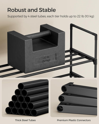 SONGMICS Shoe Rack, 3-Tier Shoe Organizer, Sturdy Storage Shelf, Upright or Upside Down, for 16-20 Pairs, Stackable, for Entryway, 30 x 92 x 55 cm, Black ULSA303B02