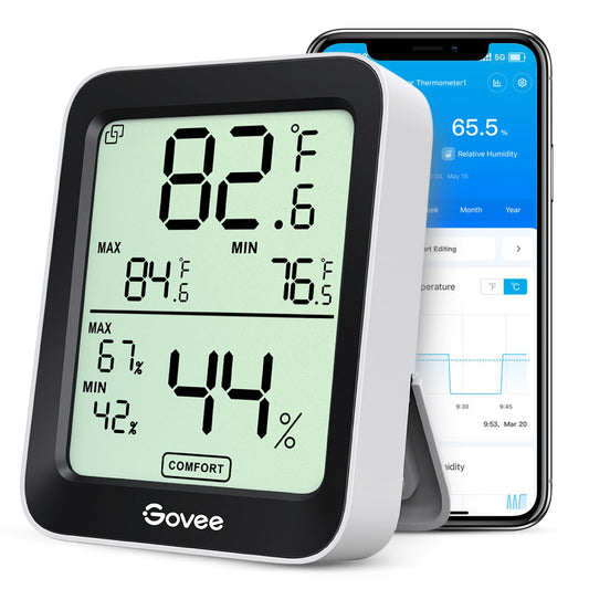 Govee Bluetooth Hygrometer Thermometer, Room Temperature Humidity Meter with APP Alerts and Data Storage, 50m Bluetooth Range, Large LCD Display, Humidity Monitor Sensor for Baby Greenhouse Garage