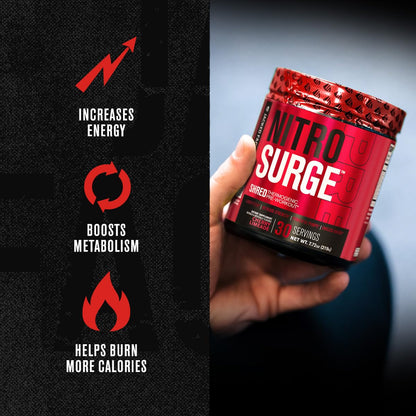 NITROSURGE Shred Thermogenic Pre Workout Supplement - Energy Booster, Instant Strength Gains, Sharp Focus, Powerful Pumps - Nitric Oxide Booster & PreWorkout Powder - 30Sv, Orange Pineapple - Available at All In One Marketplace Canada