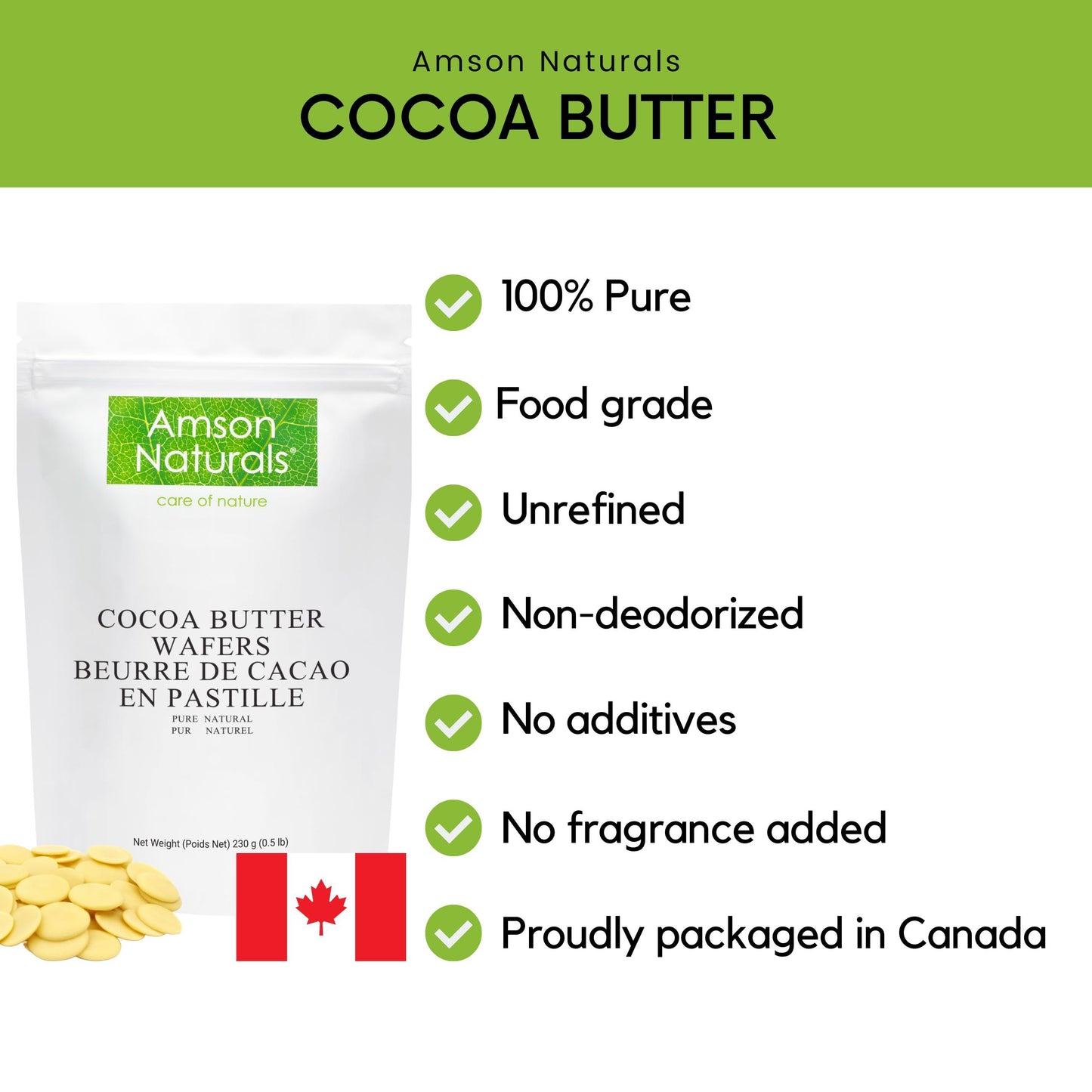 Pure Cocoa Butter Wafers (Food Grade) 0.5 lb / 230 g – Natural, Non-Deodorized for Cooking, Beauty & Wellness