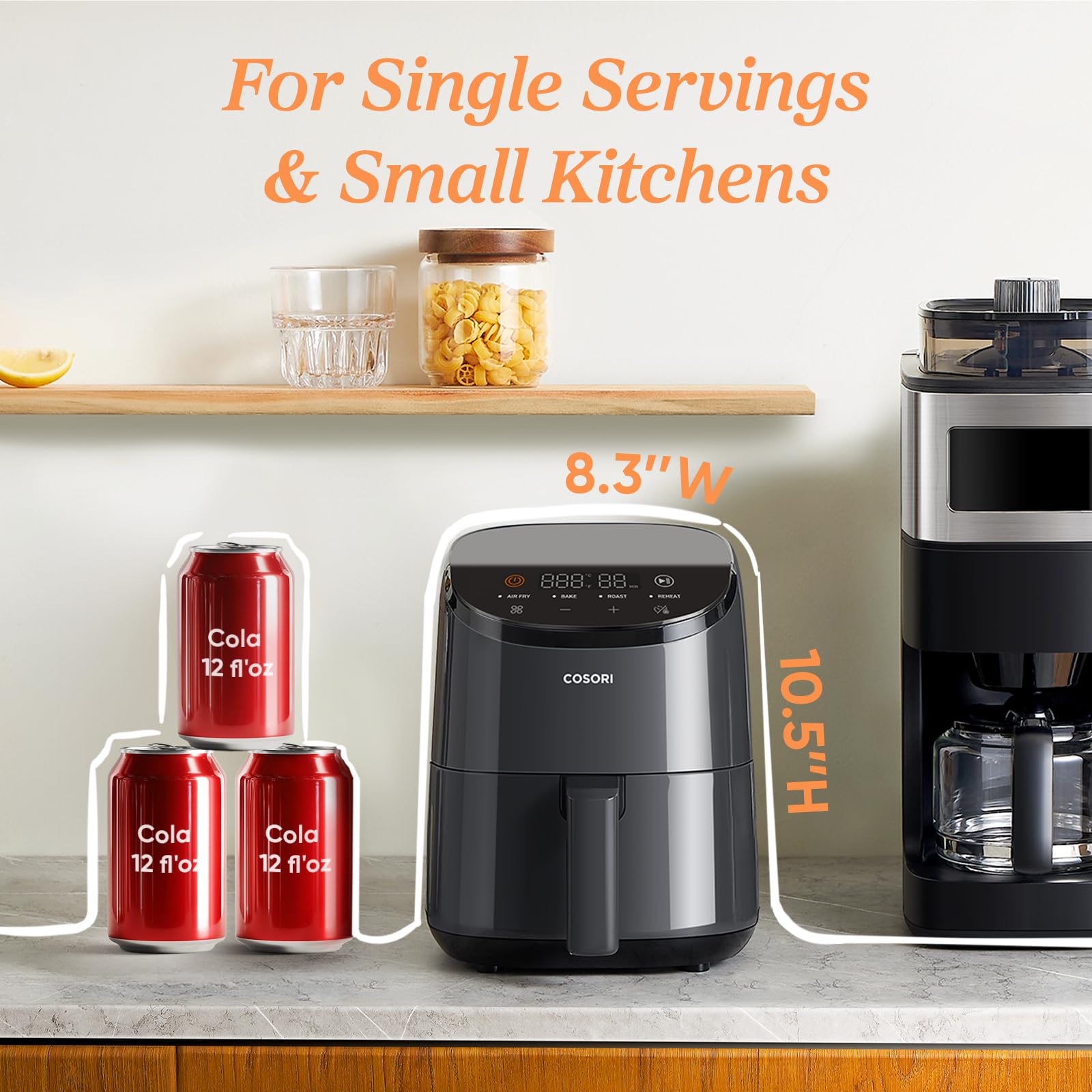 Cosori Lite 2.1 Qt Small Air Fryer, Max 400°F, 4-in-1, 97% Less Oil, Gray Cosori