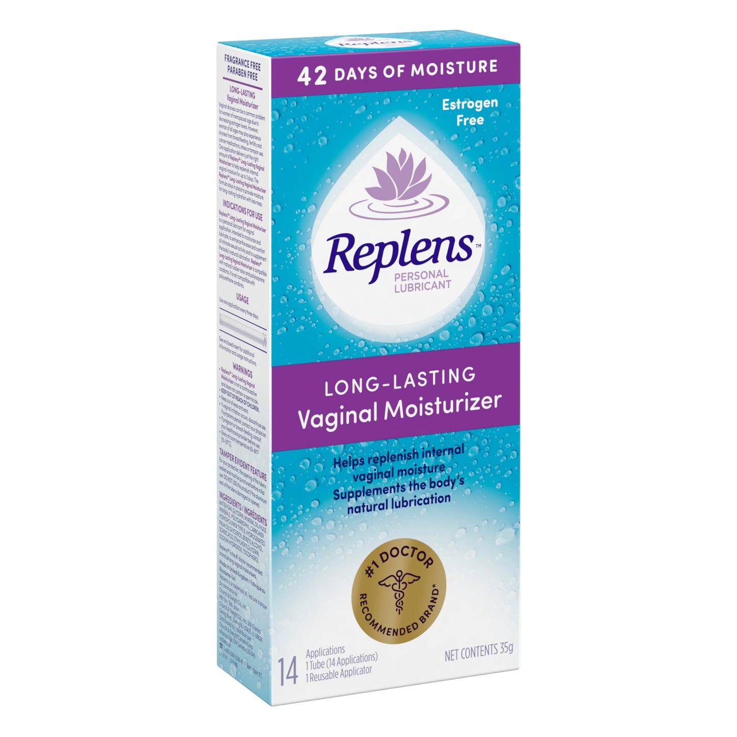 Replens Long-Lasting Vaginal Moisturizer and Lubricant, Replenish internal vaginal moisture, Immediate relief, Paraben free, Estrogen Free, Fragrance Free, 14 Applications, 35 g - Available at All In One Marketplace Canada