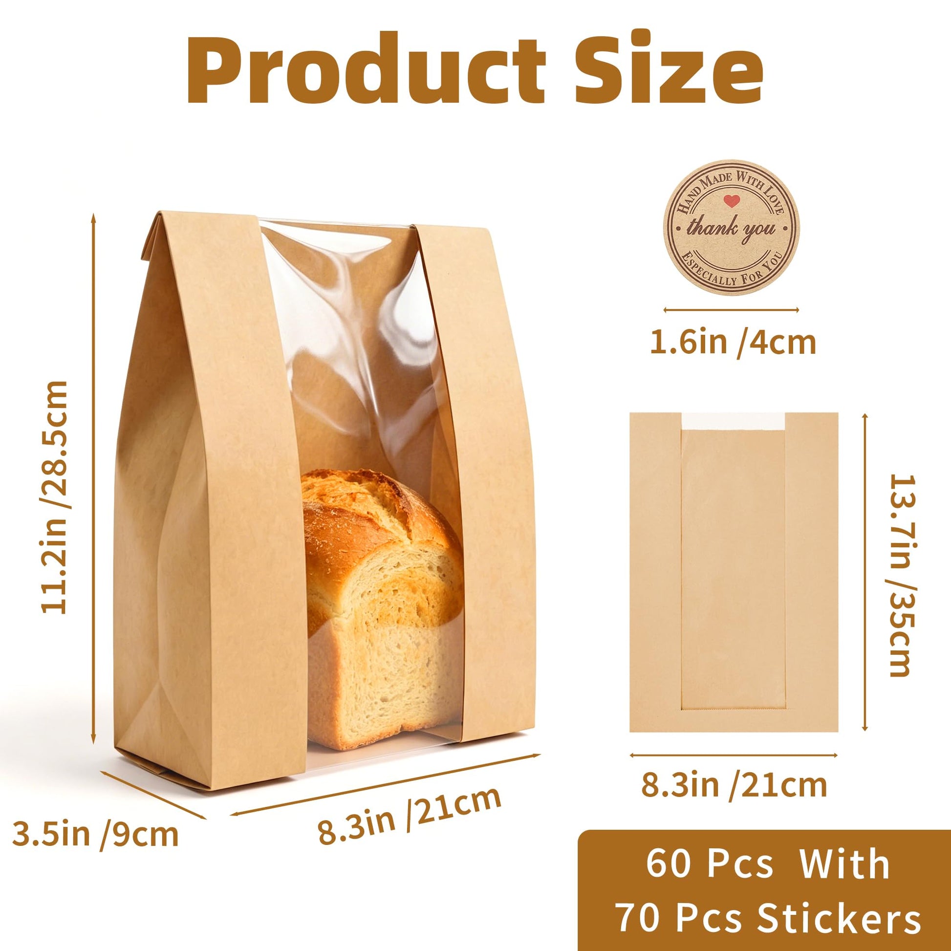 Homrelaxy 60Pcs Paper Bread Bags for Homemade Bread, Sourdough Bag with Window, 13.7 x 8.3 x 3.5 Inch Large Brown Kraft Bakery Bags for Storing Loaves & Snacks, Includes 70 Sealing Stickers - Available at All In One Marketplace Canada
