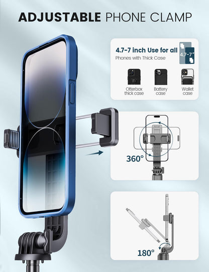 ANXRE Selfie Stick Tripod with Fill Light and Stable Base, Extendable Phone Tripod with Detachable Wireless Remote, 50" Travel Stand for Cell Phone Film & Vlog Compatible with iPhone Android Gopro - Available at All In One Marketplace Canada