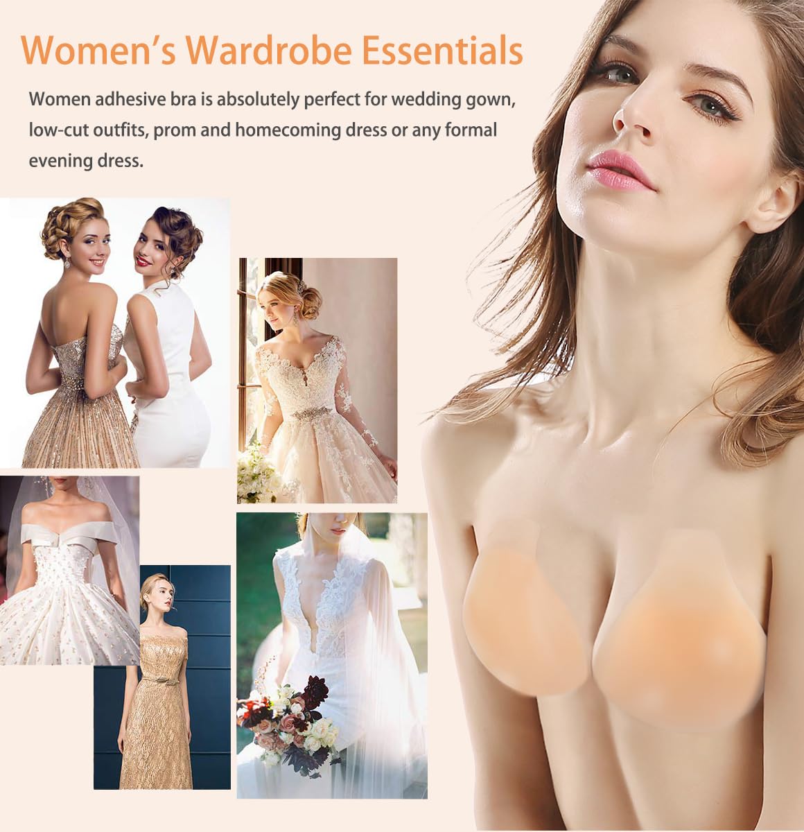 Deceny CB Sticky Bra Push Up Adhesive Bra Invisible Silicone Bra Backless Strapless Bras with Nipple Covers for Women(C/D,Beige) - Available at All In One Marketplace Canada