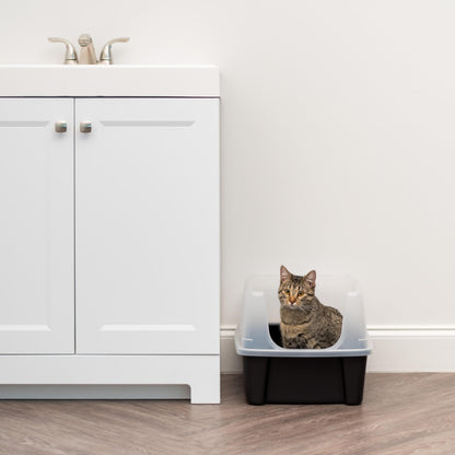 IRIS USA Large Cat Litter Box, Open Top High Sided Pan with Scoop, Black