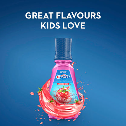 Crest Kid's Anticavity Fluoride Mouthwash, Strawberry Rush, Alcohol-Free Mouthwash for Kids 6+ to Protect Against Cavities, 4X500mL - Available at All In One Marketplace Canada