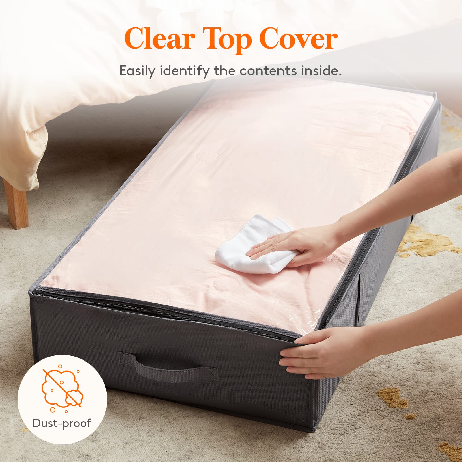 Lifewit 4 Pack 95L Under Bed Storage Bins, Foldable Closet Organizers and Storage Containers,Underbed Storage Bags with Reinforced Handle for Blanket,Clothing,Comforter, Sheets,Wrapping Paper, Grey - Available at All In One Marketplace Canada