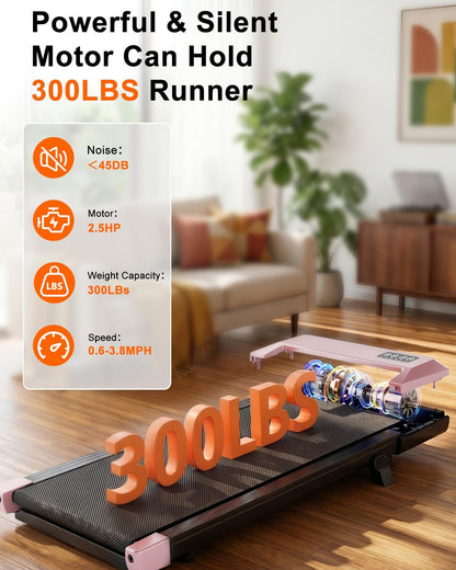 Lacuffy Walking Pad with 6% Incline, No-Assembly Under Desk Treadmill, 2.5 HP Quiet Motor, APP & Remote Control, LED Display, 306 lbs Capacity for Home/Office