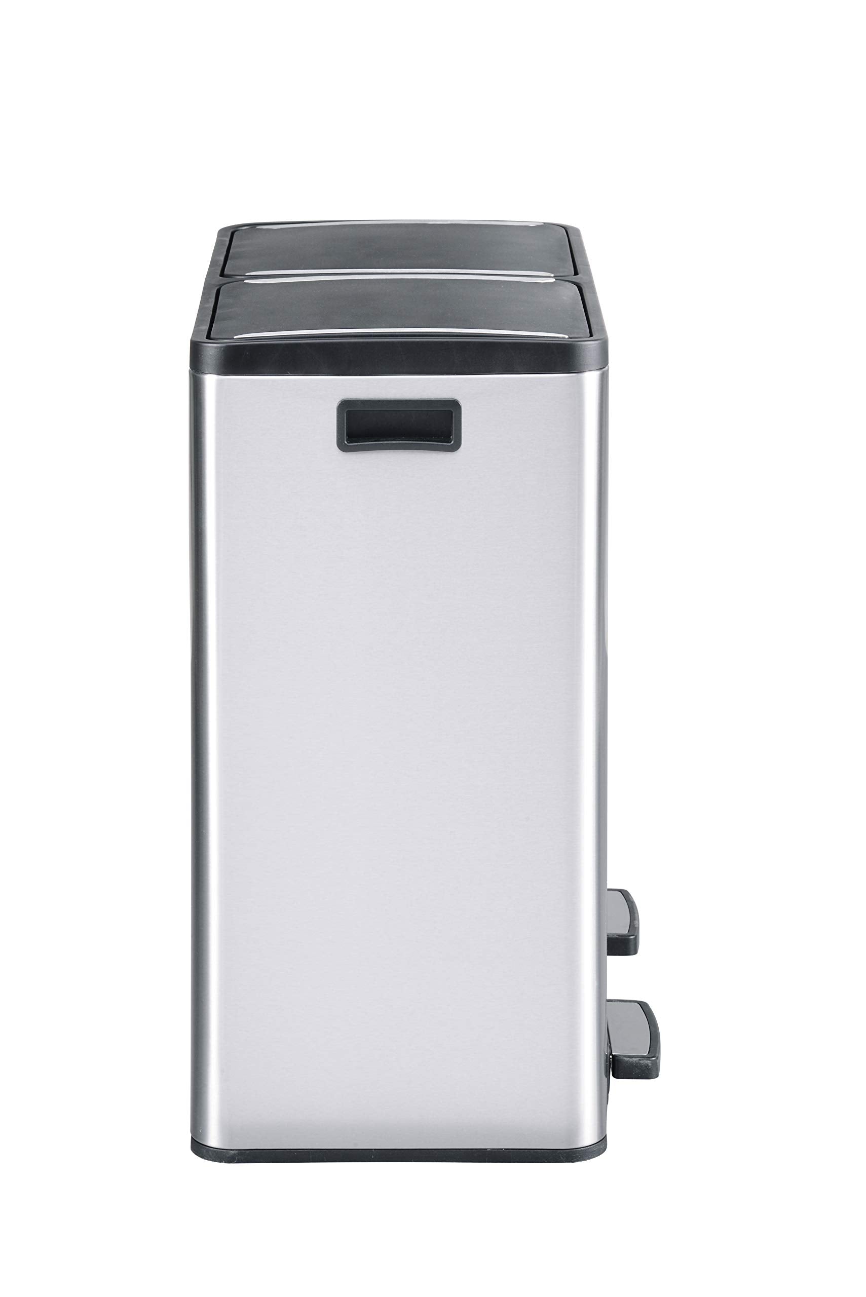The Step N' Sort 18.5 Gallon Extra Large Capacity, Soft-Step, Dual Trash and Recycling Bin with Removable Inner Bins. Silver Step N' Sort