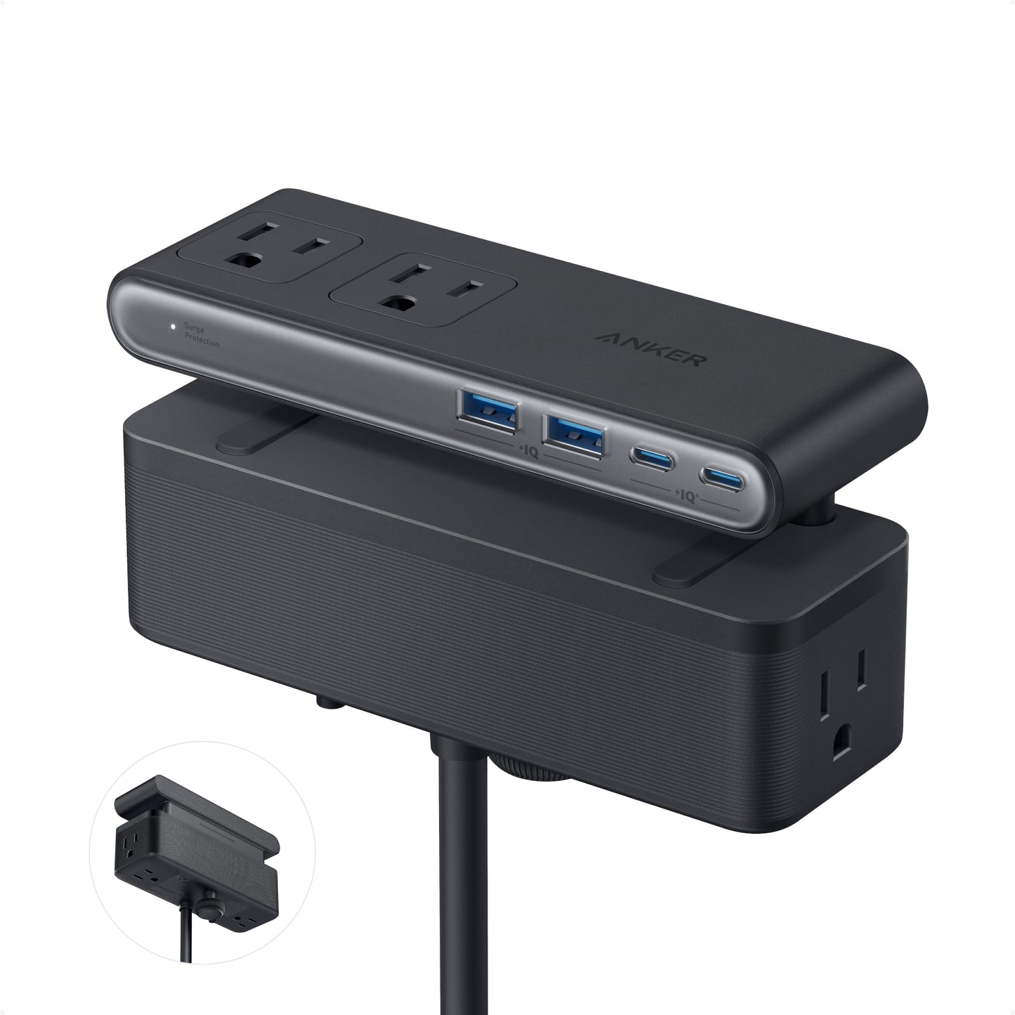 Anker Nano Power Strip, Desk Clamp with 1500J Surge Protector, 5ft Extension Cord, 70W Max Gaming Desk Accessories, 6 AC, 2 USB A, 2 USB C, Home Office Essentials, Fit 0.6~1.8'' Tabletop Edge (Black) - Available at All In One Marketplace Canada