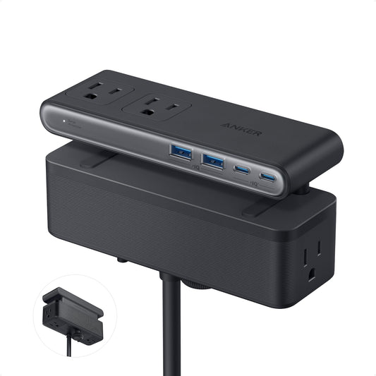 Anker Nano Power Strip, Desk Clamp with 1500J Surge Protector, 5ft Extension Cord, 70W Max Gaming Desk Accessories, 6 AC, 2 USB A, 2 USB C, Home Office Essentials, Fit 0.6~1.8'' Tabletop Edge (Black) - Available at All In One Marketplace Canada