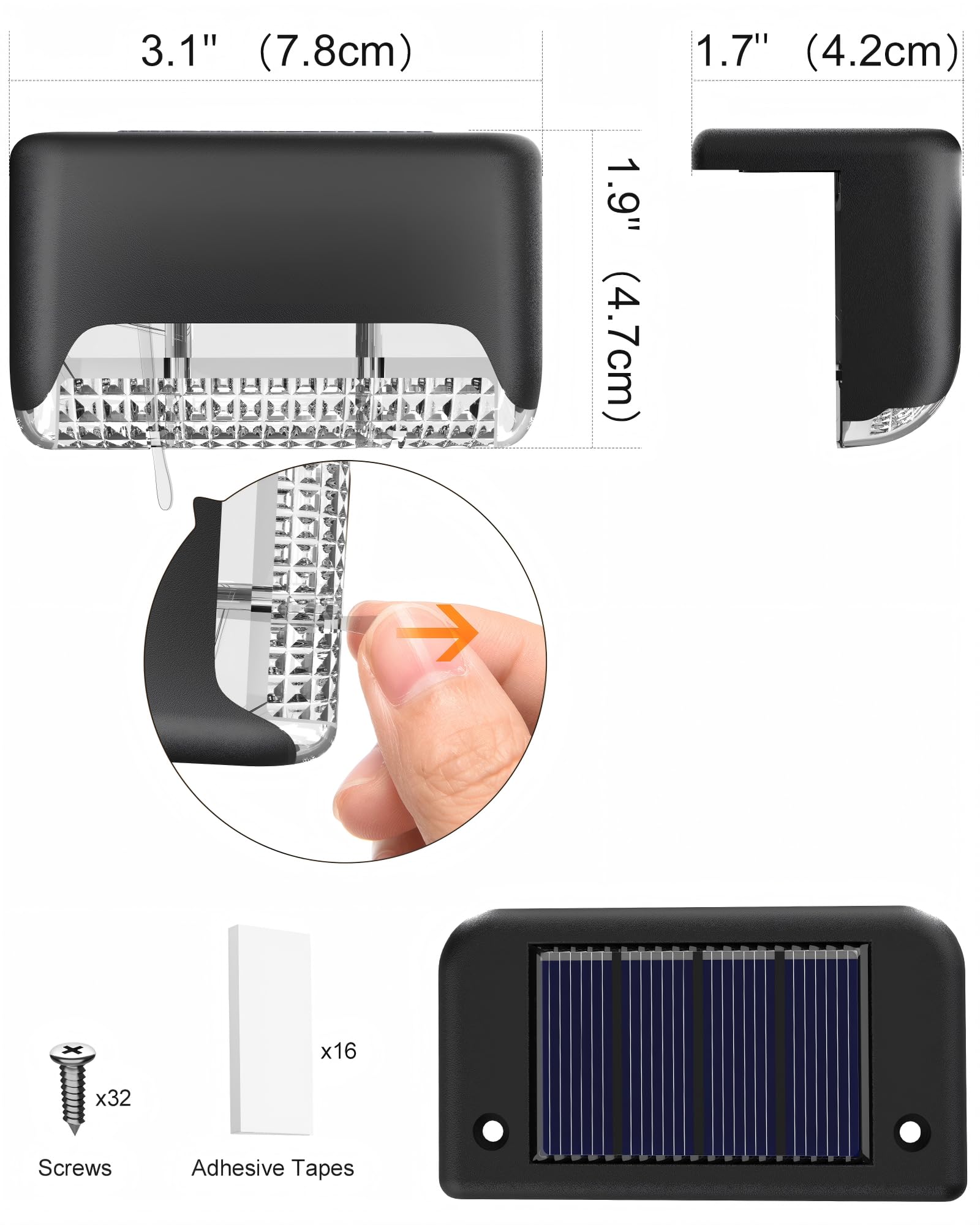 CANASUN Solar Deck Lights 16 Pack Solar Fence Light Solar Powered Outdoor Step Light IP65 Waterproof LED Pathway Light for Deck Fence Railing Garden Patio StairYard (Warm Light) - Available at All In One Marketplace Canada