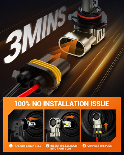 SEALIGHT 2026 Brightest 9005 HB3 LED Headlight Bulbs, 80,000LM 1200% Brighter, 6500K Cool White, 1:1 Halogen Size Wireless, 3 Min Plug and Play Halogen Replacement Conversion Kit, Pack of 2