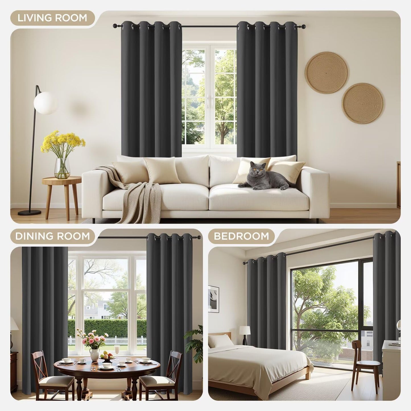 Joydeco Blackout Curtains for Bedroom 2 Panels Set (52"W x 84"L, Dark Grey) Joydeco
