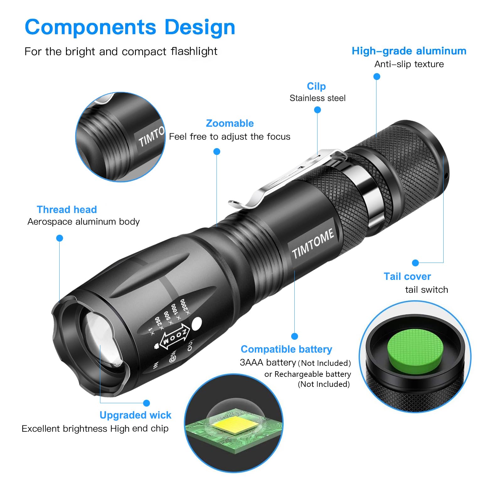 LED Flashlight, Ultra Bright XML T6 Handheld Flashlights - High Lumen, Zoomable, 5 Modes, Water-Resistant - Perfect for Camping Biking Home Emergency or Gift-Giving（2 Pack）