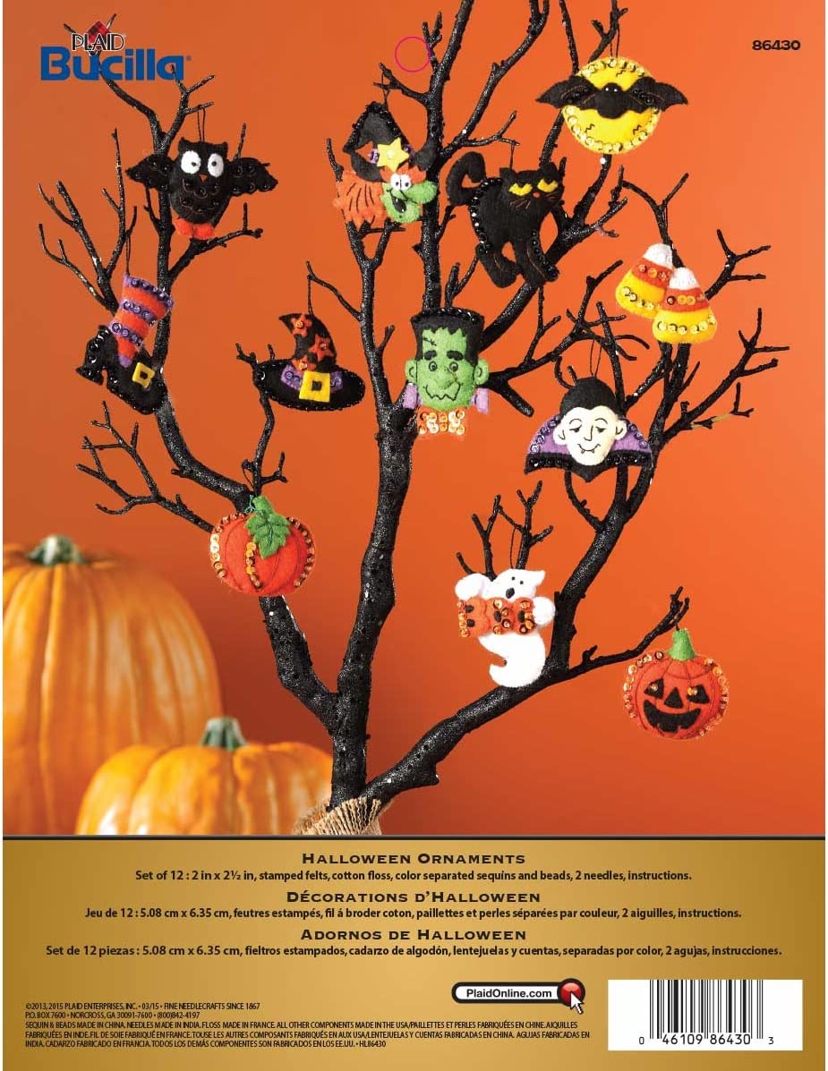 Bucilla 86430 Halloween Felt Applique Ornaments Kit (Size 2" by 2.5-Inch), Set of 12