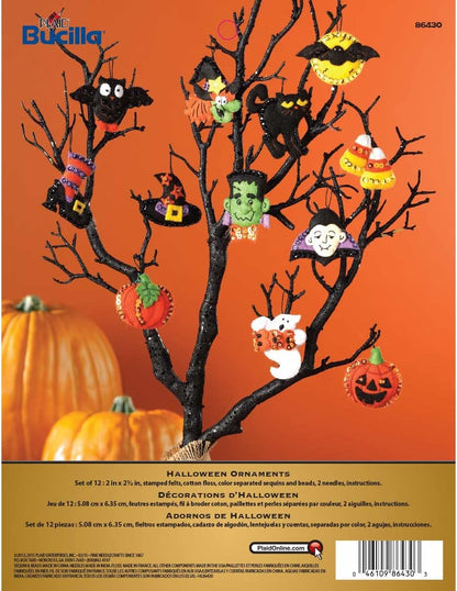 Bucilla 86430 Halloween Felt Applique Ornaments Kit (Size 2" by 2.5-Inch), Set of 12