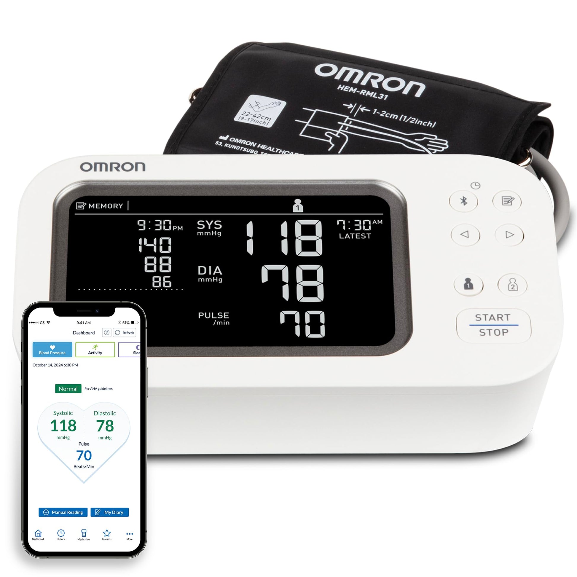 OMRON Platinum Upper Arm Blood Pressure Monitor - Clinically Validated Blood Pressure Arm Cuff - Use OMRON Connect App for Unlimited Measurements - Available at All In One Marketplace Canada