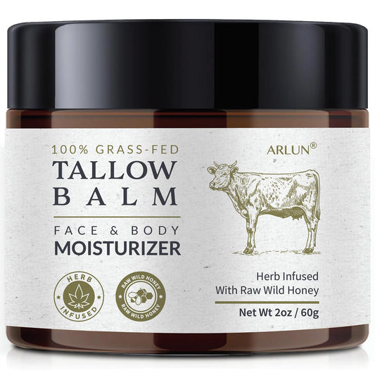 Beef Tallow and Honey Balm for Skin: Whipped Grass Fed Beef Tallow Balm Moisturizer with Raw Honey and Olive Oil for Face and Body - Natural Cow Fat Cream Unscented - Available at All In One Marketplace Canada
