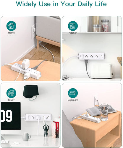 Addtam Flat Plug Power Bar, Ultra Thin Flat Extension Cord with 1050J Surge Protector, 12 Widely AC 3 Sides Multiple Outlets, 5Ft Wall Mount, Desk Charging Station for Home Office Dorm Room Essentials - Available at All In One Marketplace Canada