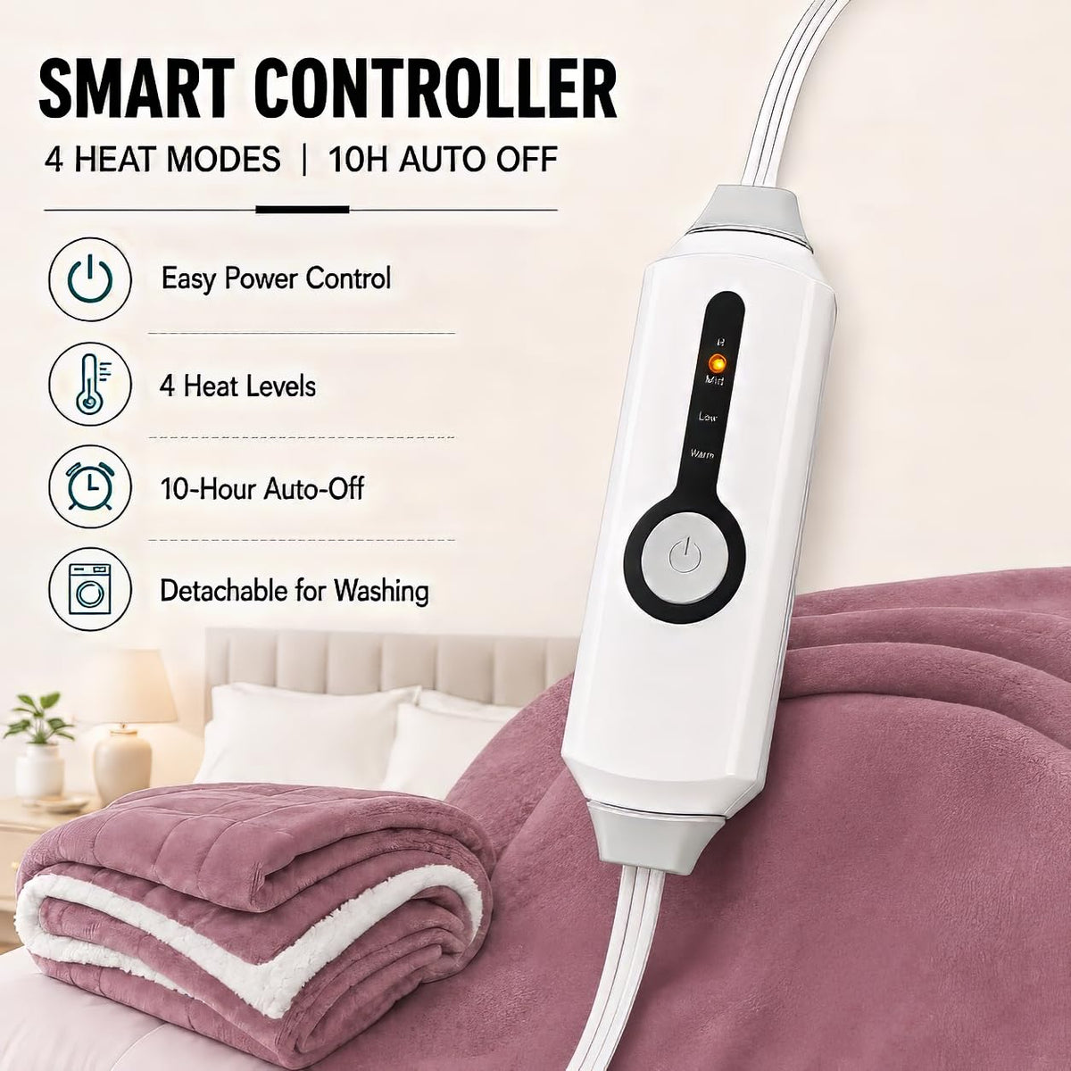 Electric Heated Blanket,Twin 62x84in,Berry,Flannel&Sherpa,Gift Ideas 🍁 All In One Marketplace Canada