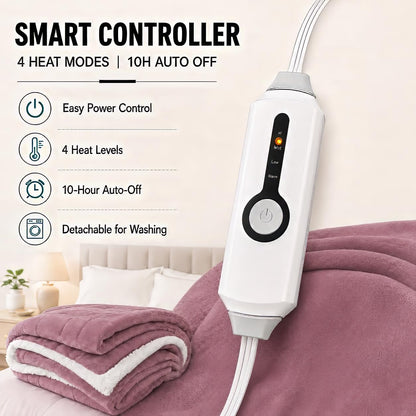 Electric Heated Blanket,Twin 62x84in,Berry,Flannel&Sherpa,Gift Ideas 🍁 All In One Marketplace Canada