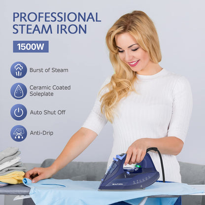 BEAUTURAL Steam Iron for Clothes with Precision Thermostat Dial, Ceramic Coated Soleplate, 3-Way Auto-Off, Self-Cleaning, Anti-Calcium, Anti-Drip - Available at All In One Marketplace Canada