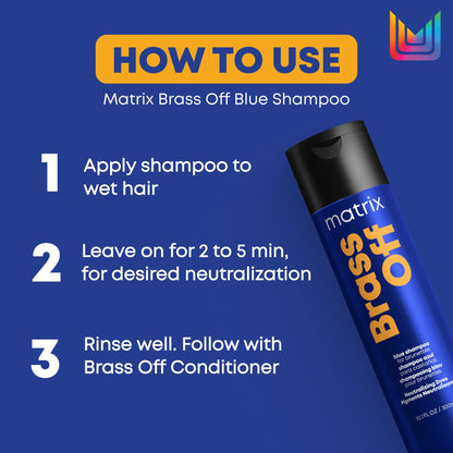 Matrix Brass Off Blue Shampoo, Neutralizes Brassy Orange Undertones, Tones Brunette, Brown & Dark Blonde Hair, Color Depositing, Pigmented Salon Formula, Vegan, Packaging May Vary - Available at All In One Marketplace Canada