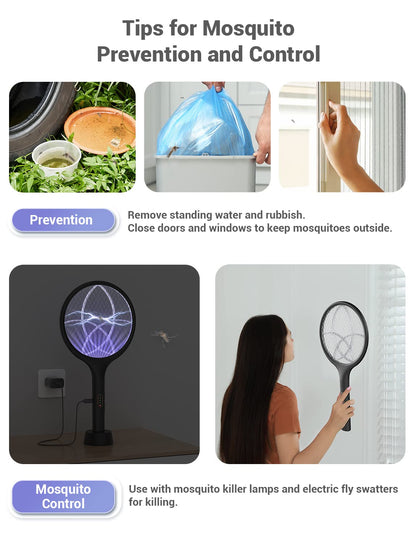 YISSVIC Bug Zapper Racket Electric Fly Swatter Fly Zapper Indoor Outdoor Rechargeable (Black-2 Piece)