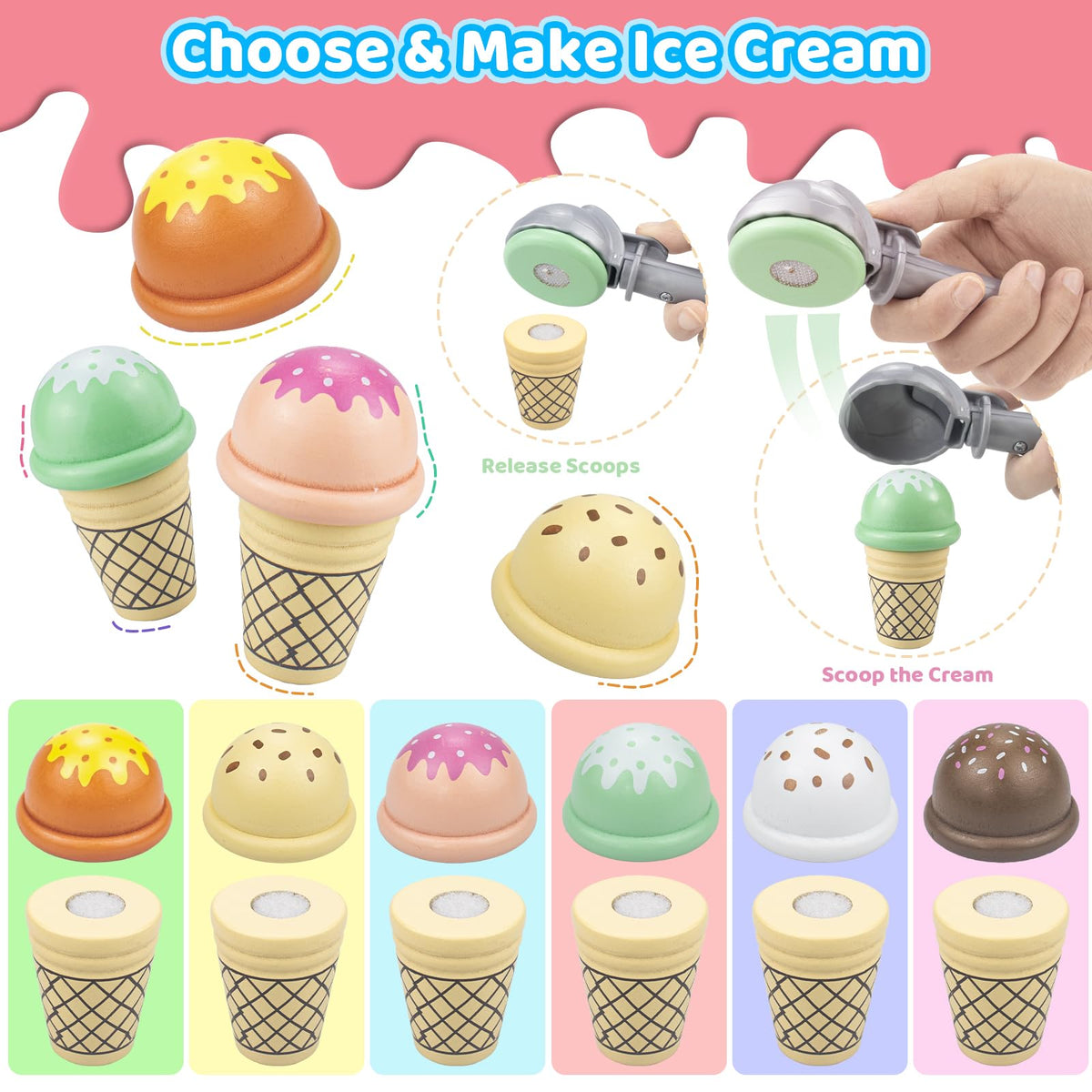 Wooden Ice Cream Toys Kids Pretend Play Store Toys for Toddlers Girls 3-5, Play Kitchen Accessories with Counter & Menu, Wooden Food Christmas Birthday Gifts for 3 4 5 Year Old Girls Boys 🍁 All In One Marketplace Canada