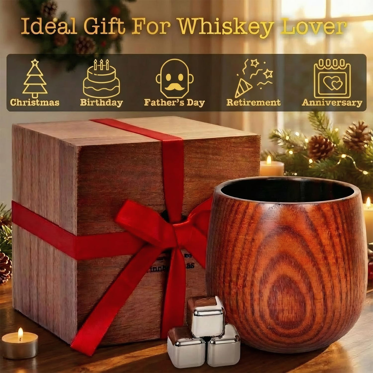 Tinnberlohas Charred Wooden Whiskey Glass Gift Set of 2 with Wood Gift Box 🍁 All In One Marketplace Canada