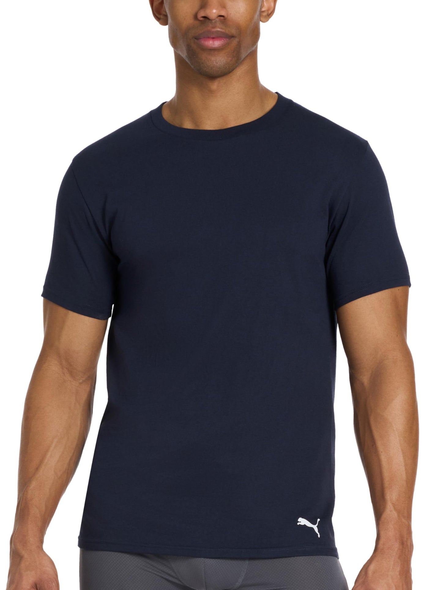 PUMA Men's 4 Pack Cotton Crewneck Short Sleeve T-Shirt, Black/Grey/White/Navy, Large PUMA