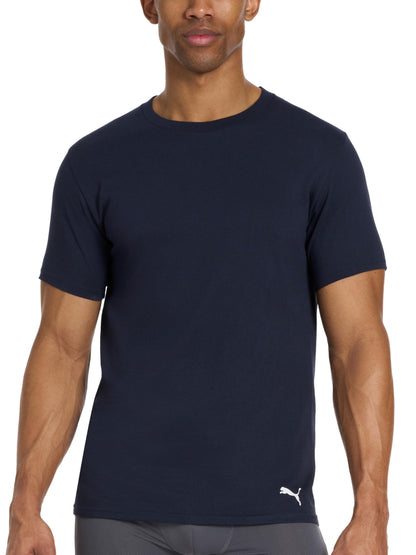 PUMA Men's 4 Pack Cotton Crewneck Short Sleeve T-Shirt, Black/Grey/White/Navy, Large PUMA