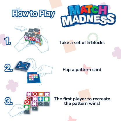 FoxMind Games: Match Madness, Family Board Games for Kids Ages 7 and up, Teens, and Adults. Pattern Block Matching Board Game, Puzzle Game Think Fast to Make The Match, 1 to 4 Players