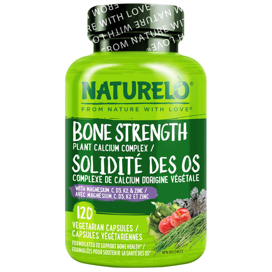 NATURELO Calcium Supplement with Vitamin C, D3, K2, Magnesium & Zinc for Bone Strength, 120 Vegetarian Capsules, with Plant-Based Calcium 600mg, Non-GMO, Soy & Gluten-Free - Available at All In One Marketplace Canada