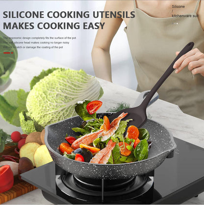Silicone Cooking Utensils Set - 446°F Heat Resistant Kitchen Utensils,Spatula Sets,Turner Tongs,Spoon,Kitchen Utensil Gadgets Tools Set for Nonstick Cookware,Dishwasher Safe BPA Free (Gray)