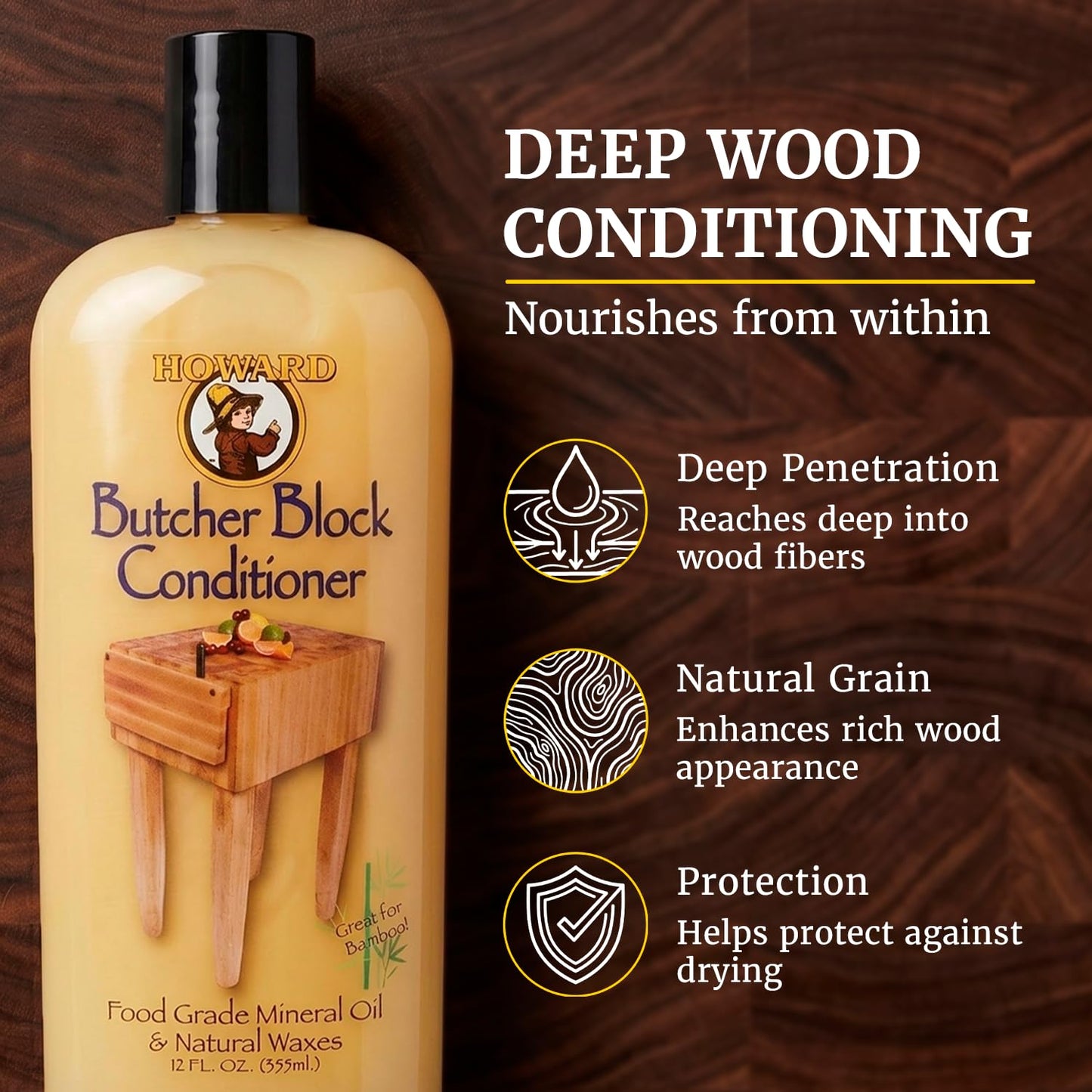 Howard BBC012 Butcher Block Conditioner, 12-Ounce HOWARD
